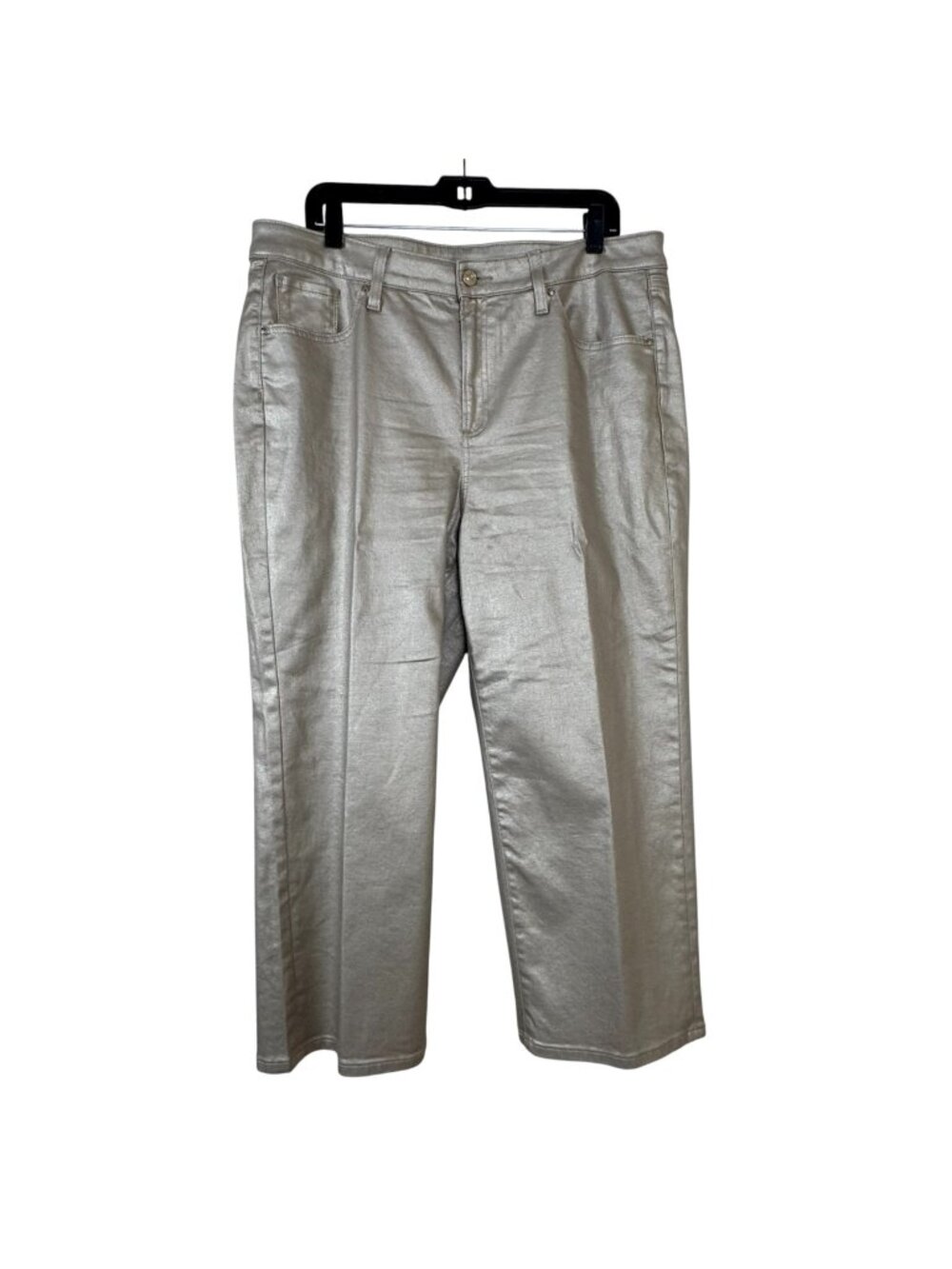 Chico's Gold Metallic Jeans Size 3 (US 16) Wide Leg Cropped Casual Night Out Fun